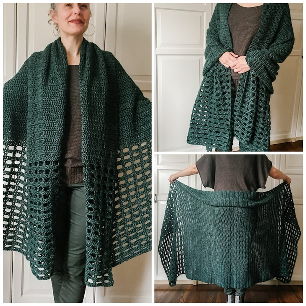 the green Blanket Wrap Shawl Crochet PATTERN